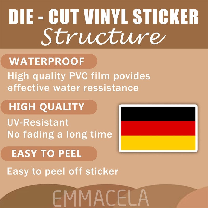EMMACELA (3PCS) Germany Flag stickers, Countries Flag Stickers - Waterproof Vinyl Decals For Laptops, Tumblers, Water Bottles, Books, Scrapbooks, Size 3 x 1.8 - Image 3